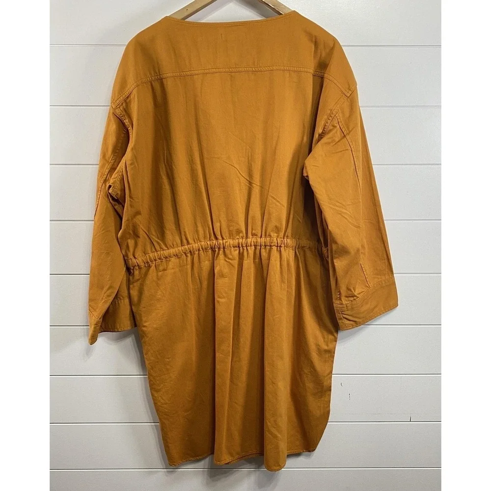 Uniqlo U Dress Womens Small Orange Denim Long Sleeve Drawstring Cotton Pockets